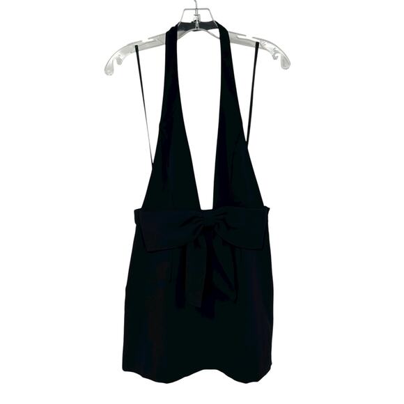 NWT Maeve Anthropologie Black Bow Halter Pinafore Mini Dress Womens Petite 8 - Picture 2 of 8